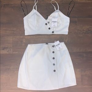 2 piece White & black stripes Crop and Mini Skirt